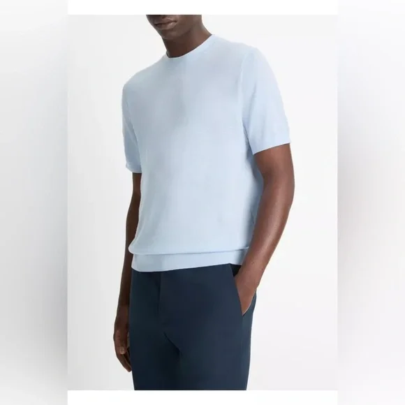 Vince Men's Featherweight Wool-Cashmere Short-Sleeve Crewneck Sweater - Picture 2 of 7